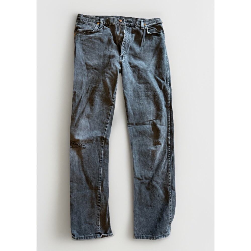 VINTAGE Wrangler Pants Mens Tall 35x36 Black Made In The USA Denim Jeans Cowboy